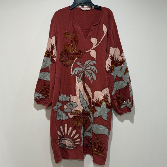 Soft Surroundings Dresses & Skirts - Soft Surroundings Tierra Gauze Beaded Floral Print Caftan Dress XL Petite Resort